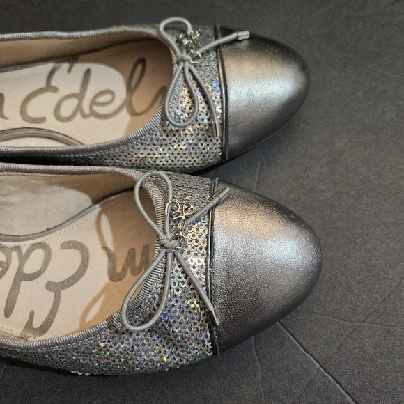 Sam Edelman Metallic Silver Loafers with Bow Accent - Picture 9 of 11